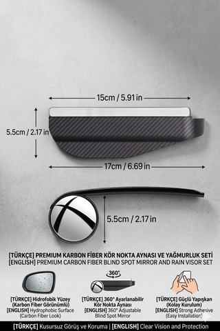 Oto Yan Ayna Yağmur Koruyucu Kör Nokta Karbon Görünümlü 2 Adet