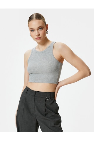 Koton Crop Atlet Ribanalı Bisiklet Yaka Gri 4sak10011ek 4SAK10011EK031