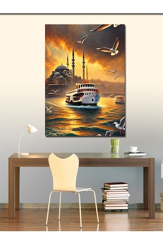 Kanvas Tablo İstanbul Ve Gün Batımı Vapuru 50cmx70cm