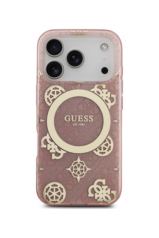 Apple Uyumlu iPhone 17 Pro Kılıf Guess Lisanslı M-safeli Iml Peony Ve 4g Desenli Klasik Logolu Kapak Pembe Pembe