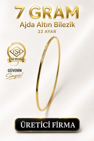 22 Ayar Tse Belgeli 7 Gram Ajda Altın Bilezik İşçiliksiz Yatırımlık