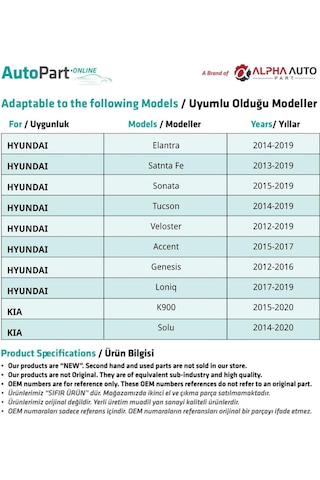 Hyundai, Kia İçin Davlumbaz Klipsi- 10'lu