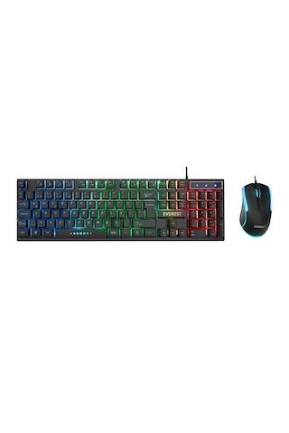 Go İthalat Siyah Gökkuşağı Işıklı Usb Kablolu Oyuncu Klavye - Mouse Set