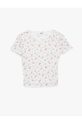Koton Çiçekli Beyaz Kadın T-shirt 6sak50014uk Beyaz
