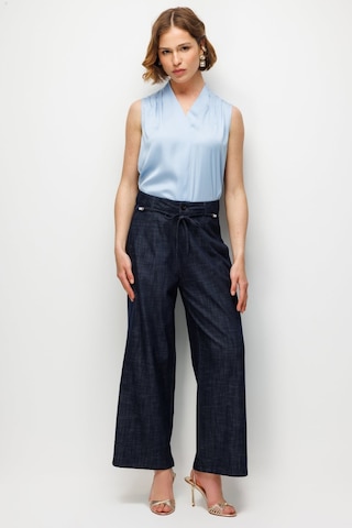 Ekol Kadın Beli Süs Kemerli Bol Paça Pantolon 4934 Indigo