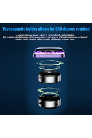 Dancemonkey Araba Manyetik Telefon Tutucu 360 Döner Siyah, Ön Cam Montajı Tablet Vakumlu Emme Araba Tutucu Siyah