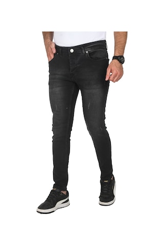 Deepsea Erkek Siyah Jeans Skinny Fit Likralı Taşlanmış Kot Pantolon 2508588 Siyah