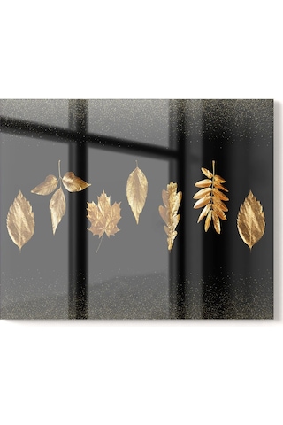 Premium Mutfak Cam Ocak Arkası Koruyucu Tezgah Ankastre Arkası Koruyucu 52x60cm Yaprak Gold