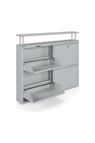 Ceha Kilitli Tablalı 4'lü Metal Ayakkabılık - Gri K.AYK-2.4/G/P 7035/KL