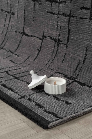 Gaia Antrasit Halı Yıkanabilir Kaymaz Taban Şönil Kilim Dokuma Pamuk Taban Kilim 10123 Antrasit