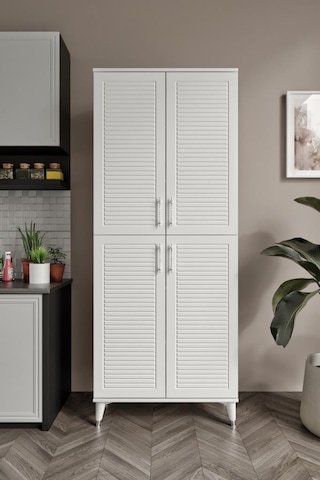 Panjurlu Metal Kulp Pnj4190 Çok Amaçlı Dolap 4 Kapaklı Mutfak Dolabı Balkon Dolabı Kiler Banyo Dolabı Ayakkabılık Beyaz Gümüş