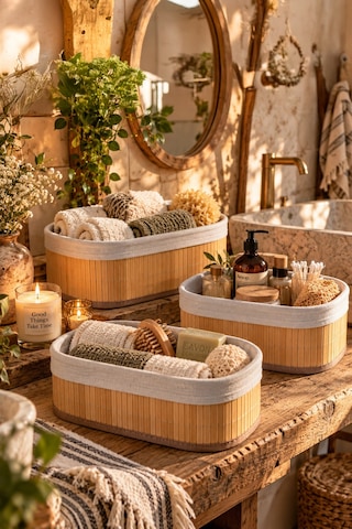 Posima 2082 Oval 3lü Pinterest Sepet Bambu Sepet Seti Dekoratif Banyo Mutfak Düzenleyici Organizeri Hasır