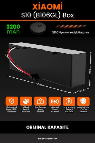 Xiaomi Robot Vacuum S10 B106gl Uyumlu 3200mah Box Robot Süpürge Bataryası - Kapasite