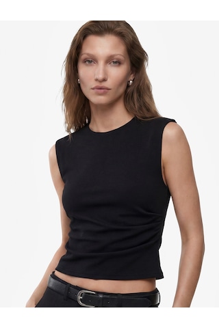 Koton Krep Scuba Slim Fit Drape Detaylı Kolsuz Bisiklet Yaka Bluz Siyah 7wak10037ek