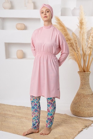 Adasea 261118 Pembe Pafilya Spor Lycra Pareolu Uzun Kollu Tesettür Mayo
