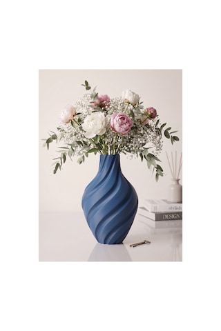 Aura Vazo 20cm - Modern Estetik Tasarım Dekoratif Ev Ofis Salon Dekorasyonu İçin Şık Obje - Minimalist Tasarım Çiçeklik Masa Üstü Süs Eşyası Lacivert