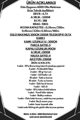 Oslo Elegance 6000 Oslo Maxımus 300cm 250gr Göl Ve Deniz Olta Seti Standart