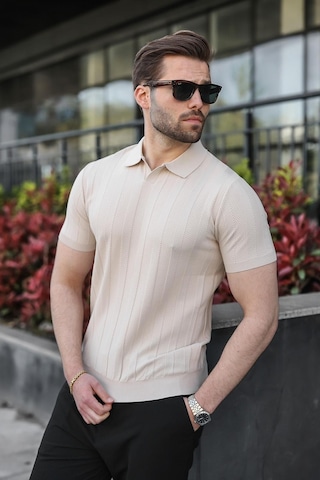 Madmext Taş Rengi Slim Fit Polo Yaka Triko Erkek Tişört E7491