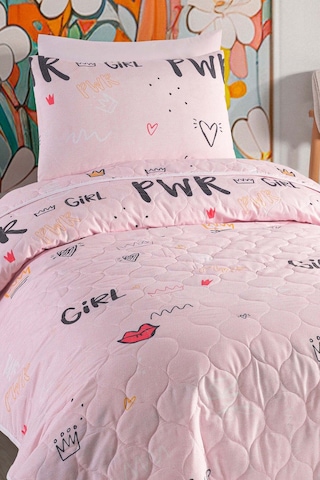 Eponj Home Yatak Örtüsü Seti Tek Kişilik Pamuklu 2 Parça Power Desen Pembe / Yumuşak Dokulu Pembe