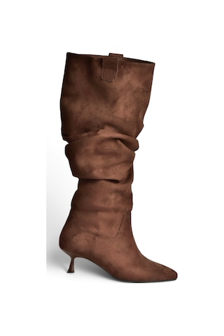 Fox Shoes Z282010602 Kahverengi Süet Alçak Topuklu Büzgülü Kadın Çizme