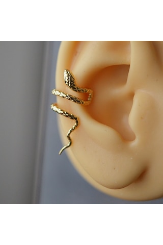 Gold Renkli Çelik Yılan Model Earcuff Yılan Sıkıştırma Kıkırdak K Renkli