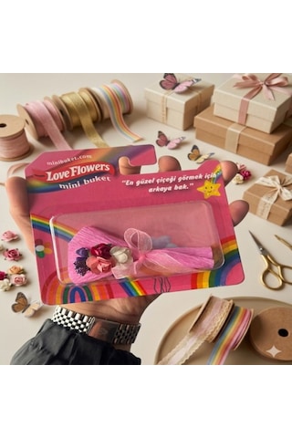 Love Flowers Gökkuşağı Temalı Mini Buket - Renkli Tasarım Hediyelik -