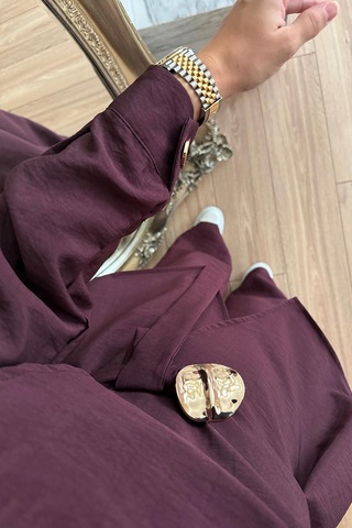 Kahijab Omuz Düğmeli Trenç Takım - Bordo Bordo