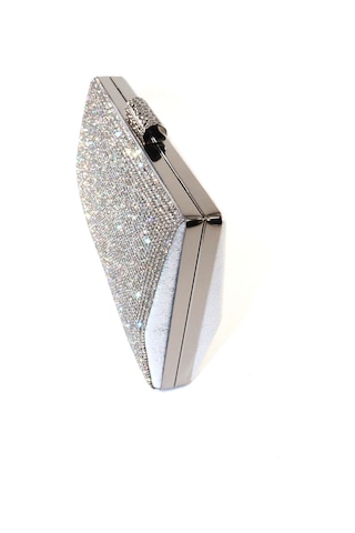 Taşlı Clutch Abiye Çanta Gümüş