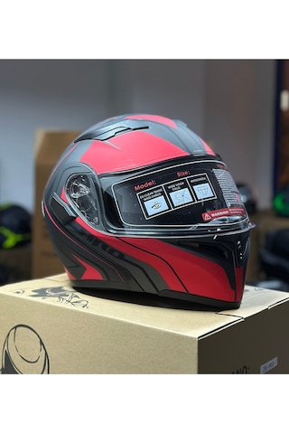 Çene Açılır Kask / Güneş Gözlüklü Motosiklet Kaskı Kırmızı