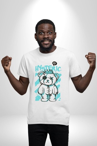 Histerik Unisex Unisex Beyaz Organik Baskılı T-shirt Penye Yüksek Kalite Beyaz