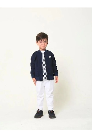 Erkek Çocuk Ceket T-shirt Pantolonlu Takım-14106 Lacivert