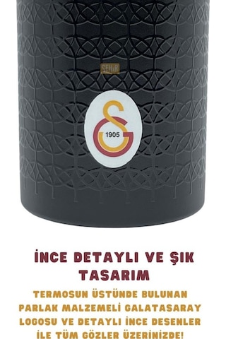 Galatasaray Çelik Termos Bardaklı Kapak Siyah 650 Ml