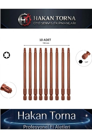 Rico T15 150 Mm Manyetik Torx Bits Uç Uzun Vidalama Tork Ucu 10 Adet