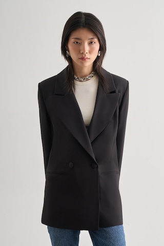 Mizalle Oversize Çift Yırtmaçlı Siyah Blazer Ceket Siyah