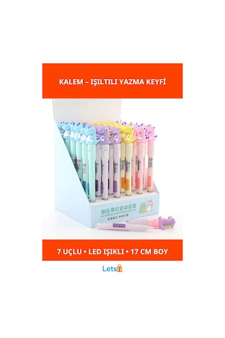 07 Uçlu Led Işıklı Dinazor Tasarımlı Eğlenceli Kalem
