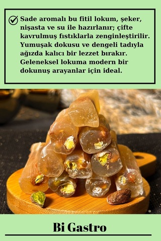 Sade Fıstıklı Çifte Kavrulmuş Fitil Lokum - Türk Lokumu - 400 Gr