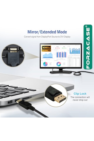 Forzacase Displayport To Dvı Kablo Monitor Projektor Görüntü Aktarıcı Dp To Dvı 24+1 1.8 Metre- Fc1183