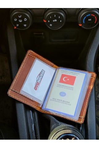 Otohousse Hakiki Deri Ruhsatlık Erkek Kadın Cüzdan Açık Kahverengi