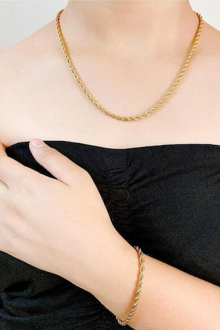 1. Sınıf Unisex Burgu Çelik Kolye Ve Bileklik Set 2,5 Mm Altın