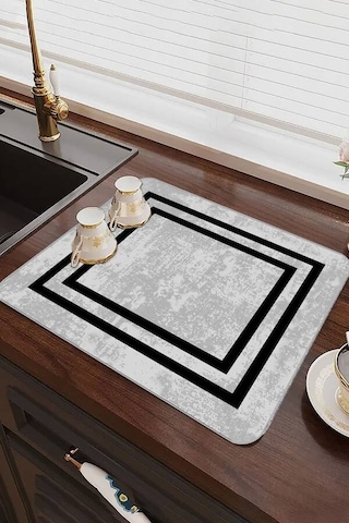 Gri Çerçeveli Microfiber Bulaşık Kurutma Kurulama Matı Mm018n11