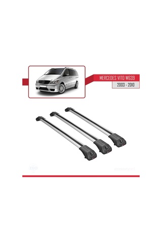 Mercedes Vito W639 2003-2010 Arası İle Uyumlu Ace-1 Ara Atkı Tavan Barı Gri 3 Adet Bar