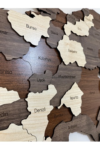 3 Boyutlu Tablo Ahşap Mdf Dekoratif Detaylı Türkiye Haritası Du