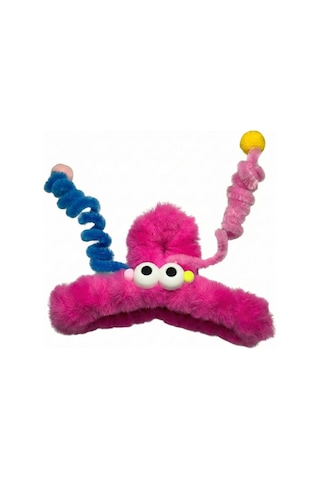 Kız Çocuk Figürlü Komik Peluş Mandal Toka Koyu Pembe
