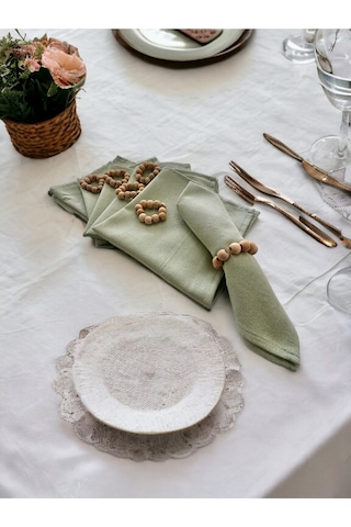 Dnc Home Tekstil Ndchome Premium Keten Adaçayı Yeşili 6lı Peçete Takımı 40x40 Toka Hediy