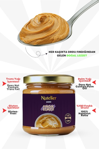 Nutelier %100 Fındık Şekersiz Fındık Ezmesi 200 G
