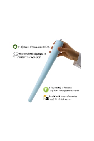 4 Adet Ahşap Ayak 50 Cm Açık Mavi M8 Civatalı Bağlantı Aparatlı Mobilya Tabure Sehpa Masa Destek Ayağı Açık Mavi