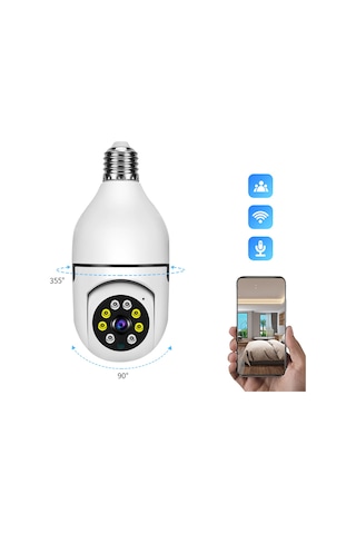 Ximistore9 360 Akıllı Güvenlik Kameralı Ampul - Gece Görüşlü, Otomatik Takip, 2 Yönlü Ses