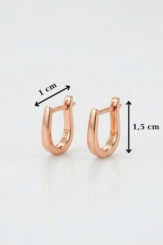 925 Ayar Gümüş Taşsız Minimal J Kadın Küpe 1,5 Cm Zarif Halka Küpe Rose