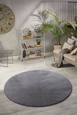 Vl Yuvarlak Comfort Düz Saçaklı Peluş Antrasit Yolluk Halı Antrasit Saçaksız Daire