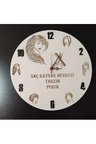 Peruk Saç Tasarım Kuaför Güzellik Merkezi 6 Mdf Kişiye Özel İsim Yazılı Duvar Saati Çok Renkli